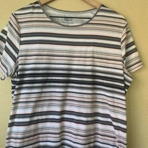 Classic t shirt . Light pink , black , grey and white stripes . Never worn